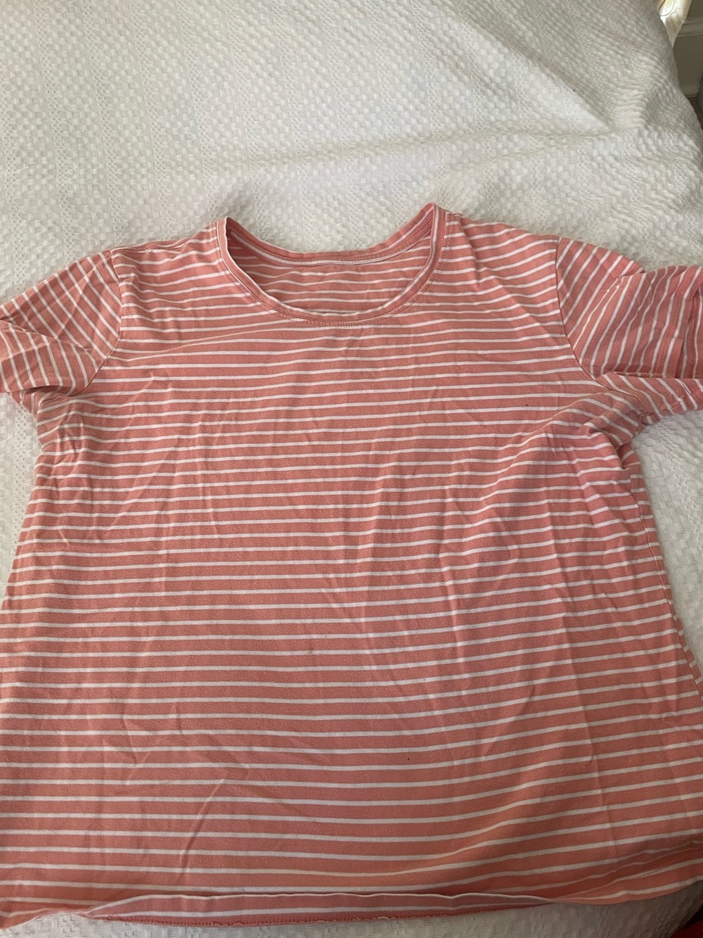 Striped Coral & White Crewneck Tee